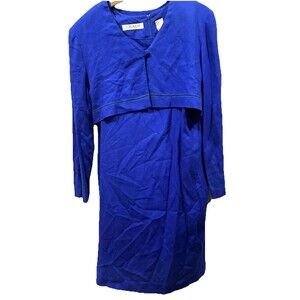 Vintage Chaus Electric Blue Linen Blend Sheath Dress Bolero Set Size 8 Made USA